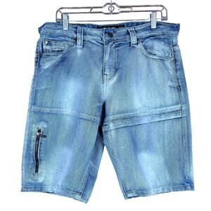 Ecko Unlimited Mens Shorts Blue Light Denim Relaxed Y2K Zip Pocket 34